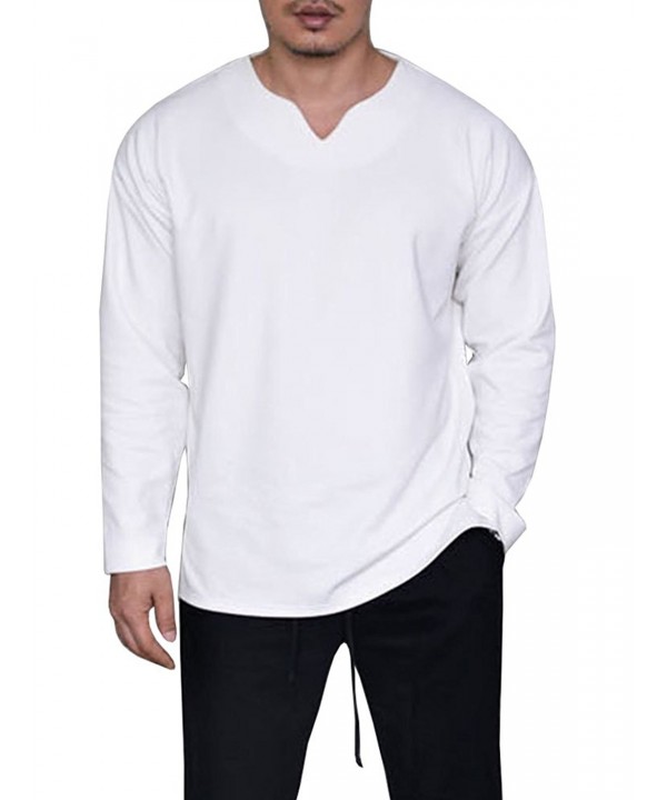 Mens Casual Basic Loose Fit V Neck Long Sleeve Split Side T-Shirt Tops ...