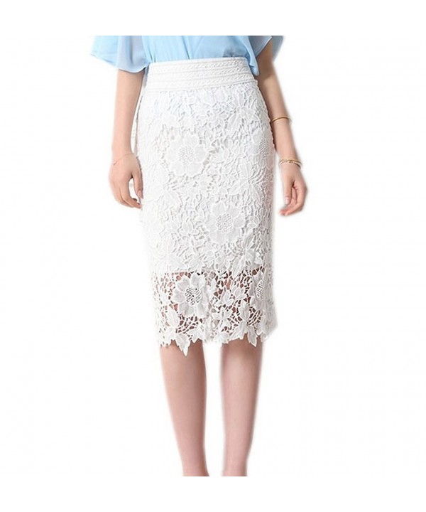 Womens Vintage Knee Length Lace Pencil Skirt Bodycon Skirt - White ...