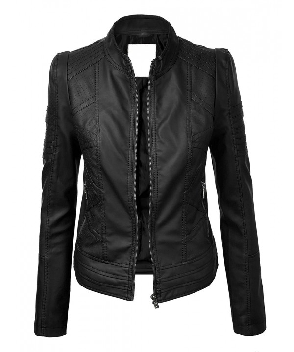 CTC Womens Dressy Vegan Leather Biker Jacket - Wjc746_black - CR127M4SRHB