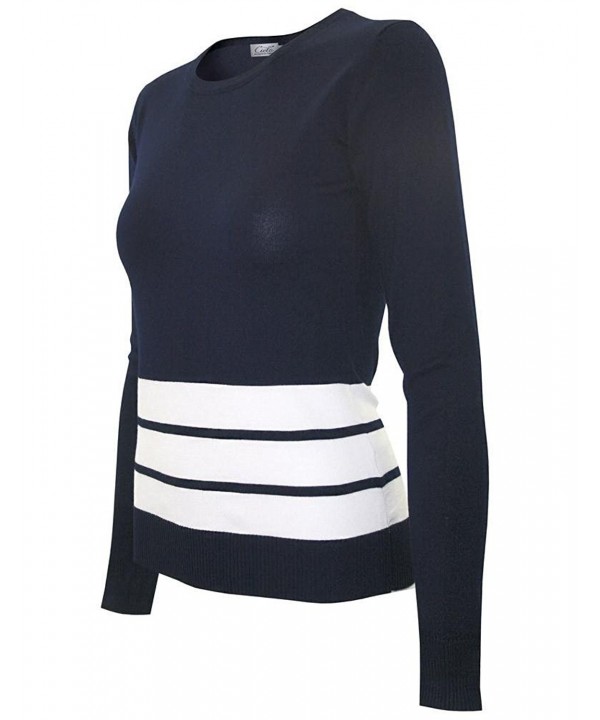 Womens Stretch Striped Pullover Sweater