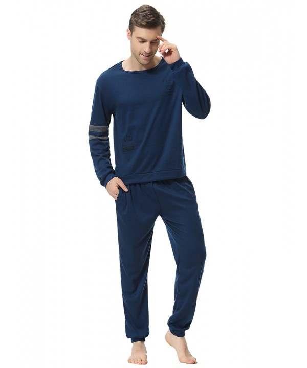 Pajama Set For Men Cotton With Long Sleeve Top and Fleece Bottom