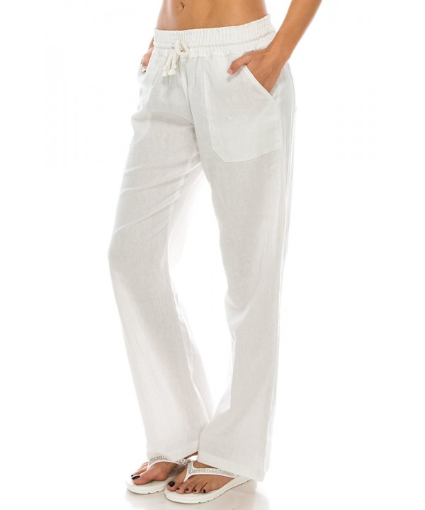 Women's Beachside Soft Palazzo Style Linen Pants - White - C6189K8IZLI