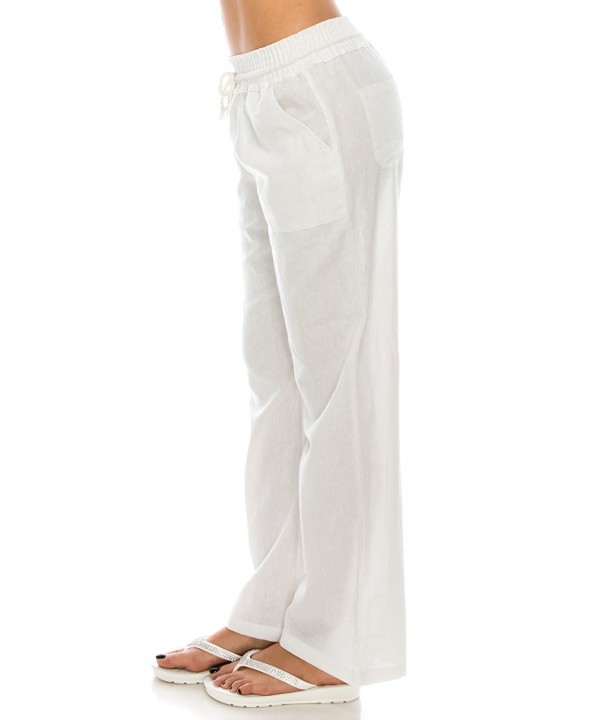 Women's Beachside Soft Palazzo Style Linen Pants - White - C6189K8IZLI